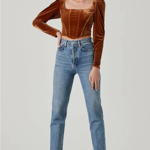 ASTR The Label Ashbury Velvet Corset Long Sleeve Small Gold Top - Picture 2 of 9